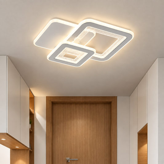 Lustre LED SQUARE 57W, 3 Carrés, Lumière Froid/Chaud/Neutre, Blanc