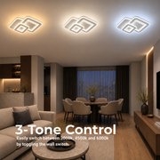 Lustre LED SQUARE 57W, 3 Carrés, Lumière Froid/Chaud/Neutre, Blanc
