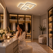 Lustre LED SQUARE 57W, 3 Carrés, Lumière Froid/Chaud/Neutre, Blanc