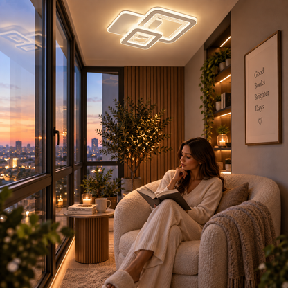 Lustre LED SQUARE 57W, 3 Carrés, Lumière Froid/Chaud/Neutre, Blanc