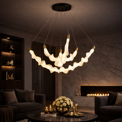 Lustre LED suspendu en acrylique UNDA Crown, 28 W, lumière chaude/neutre/froide 3000/4000/6000 K, blanc, hauteur réglable, lustres modernes en métal et acrylique Titre par défaut Alessandro Design