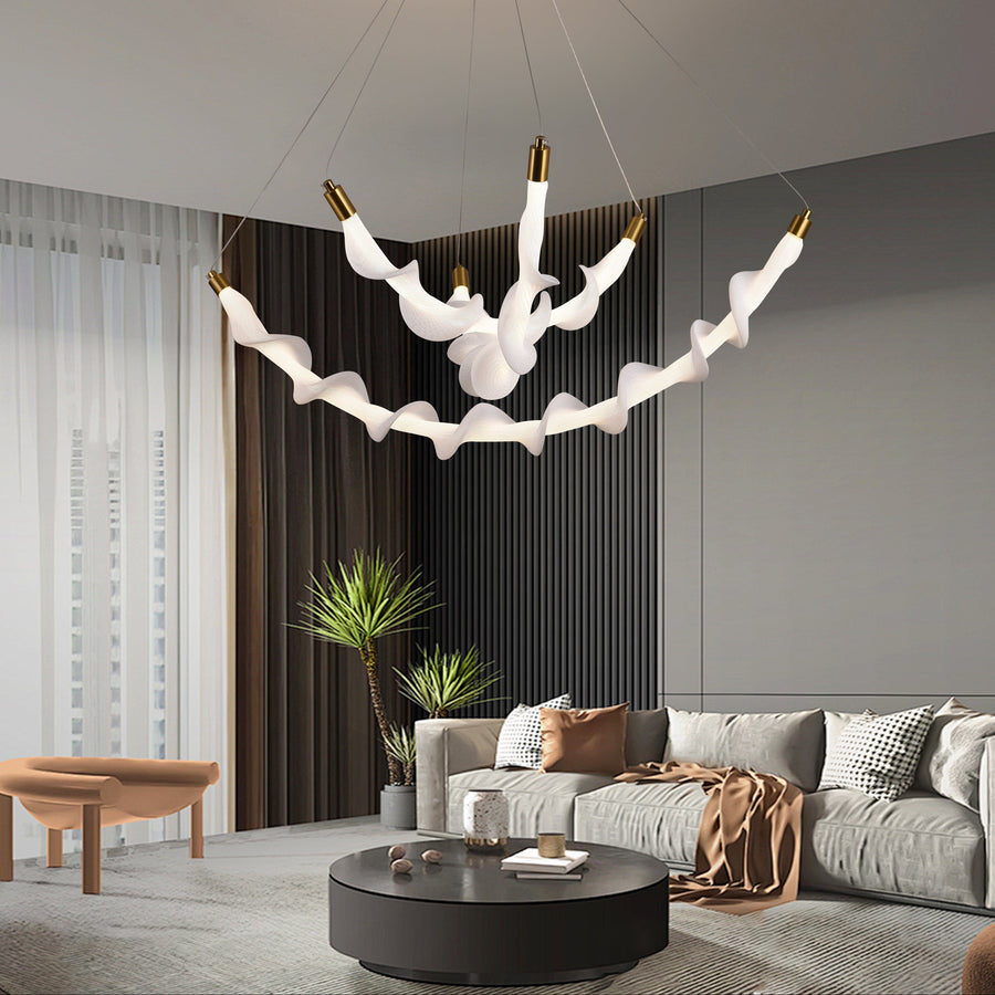 Lustre LED suspendu en acrylique UNDA Crown, 28 W, lumière chaude/neutre/froide 3000/4000/6000 K, blanc, hauteur réglable, lustres modernes en métal et acrylique Titre par défaut Alessandro Design