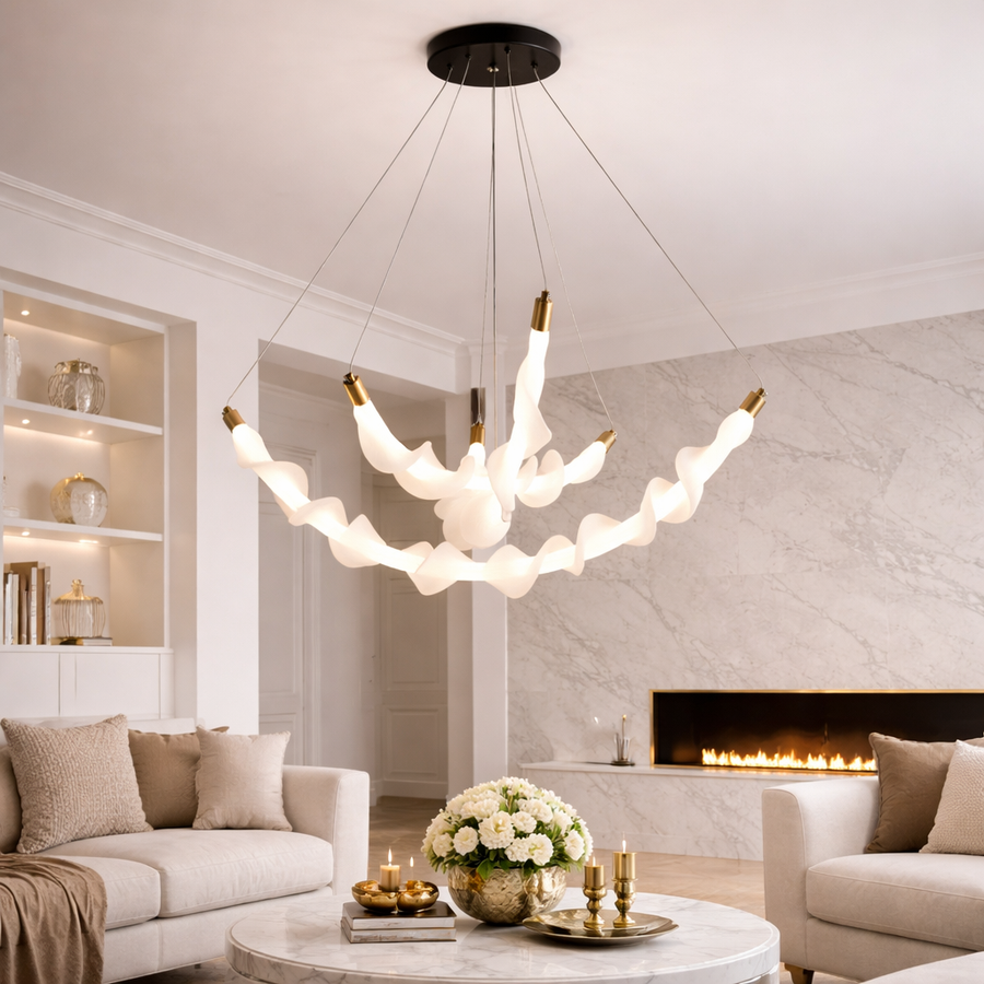 Lustre LED suspendu en acrylique UNDA Crown, 28 W, lumière chaude/neutre/froide 3000/4000/6000 K, blanc, hauteur réglable, lustres modernes en métal et acrylique Titre par défaut Alessandro Design