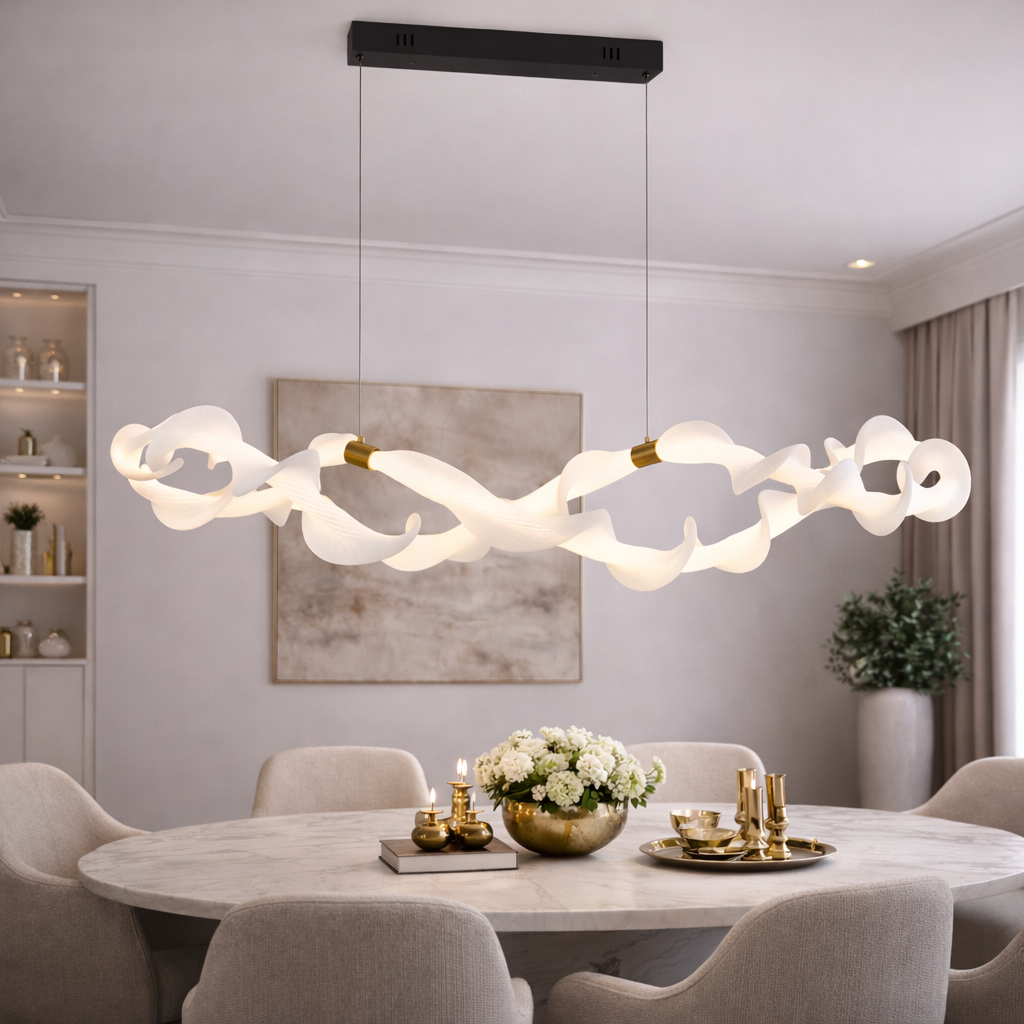 Lustre LED suspendu en acrylique UNDA Infinity, 36 W, lumière chaude/neutre/froide 3000/4000/6000 K, blanc doré, lustres modernes à hauteur réglable Titre par défaut Alessandro Design