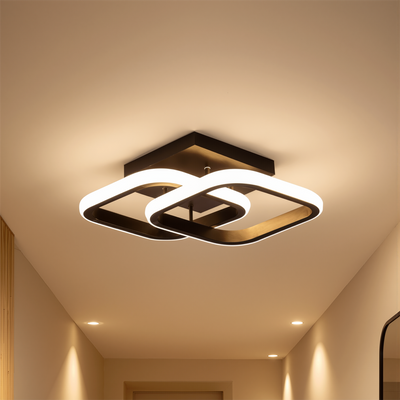 VERTEX Matrix LED Lustre Chevauchement Losanges, Cadres Métalliques, 24W, 2 Losanges, Lumière Froid/Chaud/Neutre 3000K/4000K/6000K, Noir, Métal et Silicium