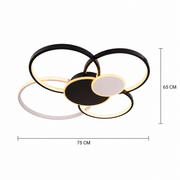 Lustre LED avec télécommande, KILLIAN, 74W, 6 cercles, lumière froide/chaude/neutre 3000K/4000K/6000K, variable, noir et blanc, métal et acrylique