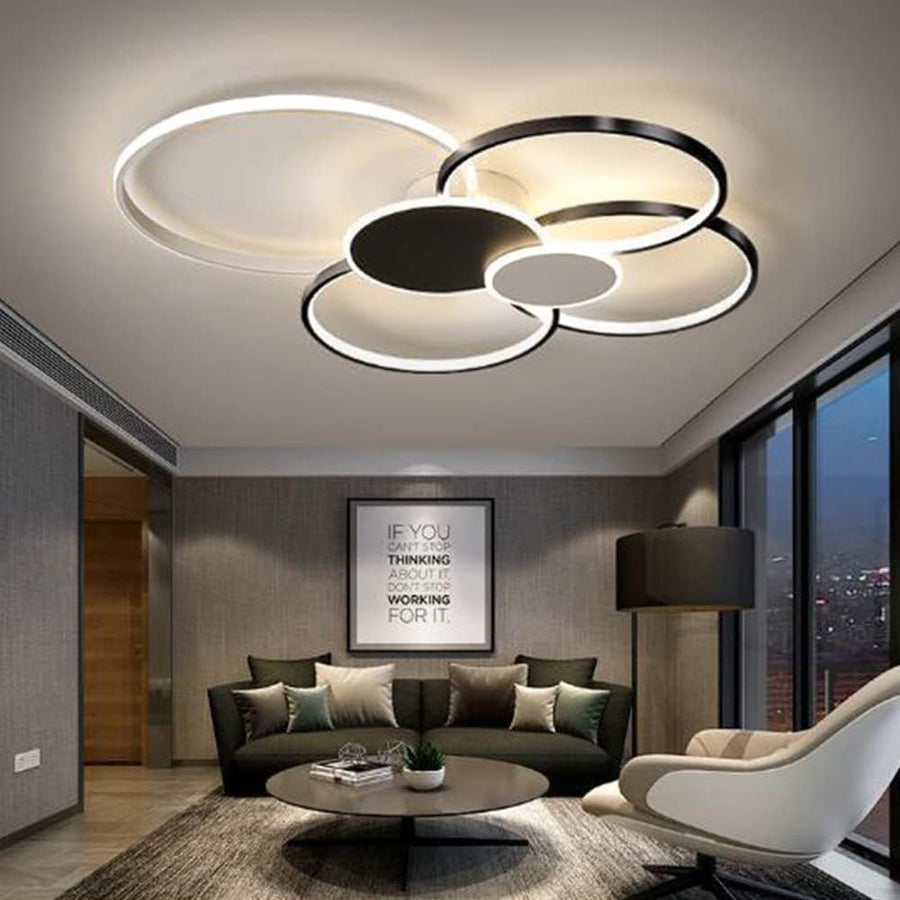 Lustre LED avec télécommande, KILLIAN, 74W, 6 cercles, lumière froide/chaude/neutre 3000K/4000K/6000K, variable, noir et blanc, lustres LED en métal et acrylique avec télécommande Titre par défaut Alessandro Design