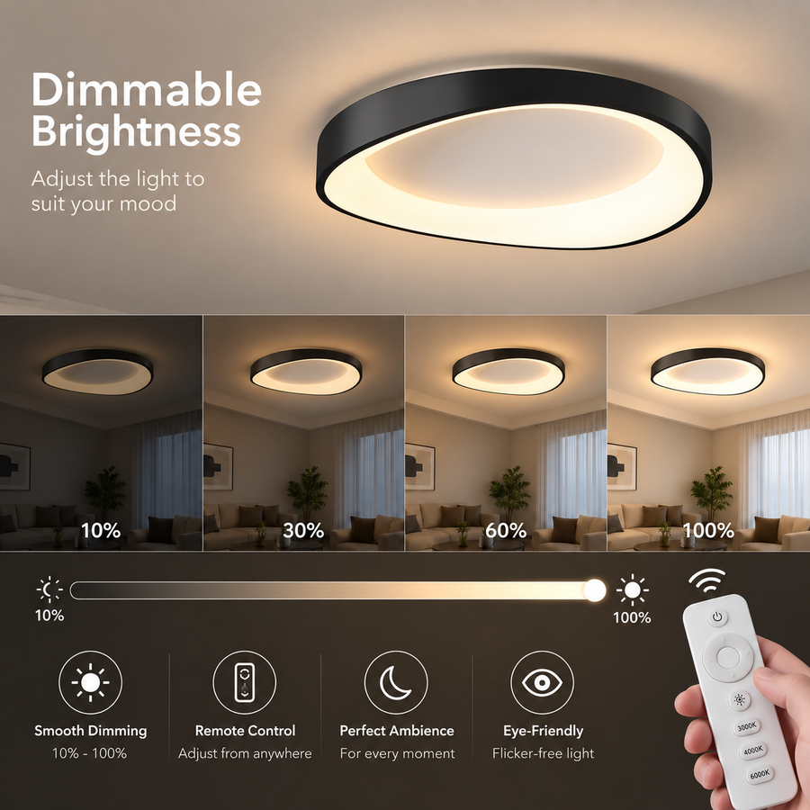 Lustre LED avec télécommande, PL103/520BK, 29W, diamètre 50 cm, lumière chaude/froide/neutre, noir