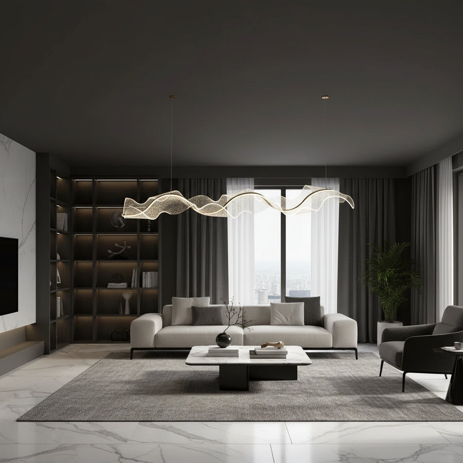 Lustre LED avec télécommande, suspendu AMI 63W, linéaire, lumière froide/chaude/neutre, doré, lustres LED réglables en hauteur avec télécommande Titre par défaut Alessandro Design