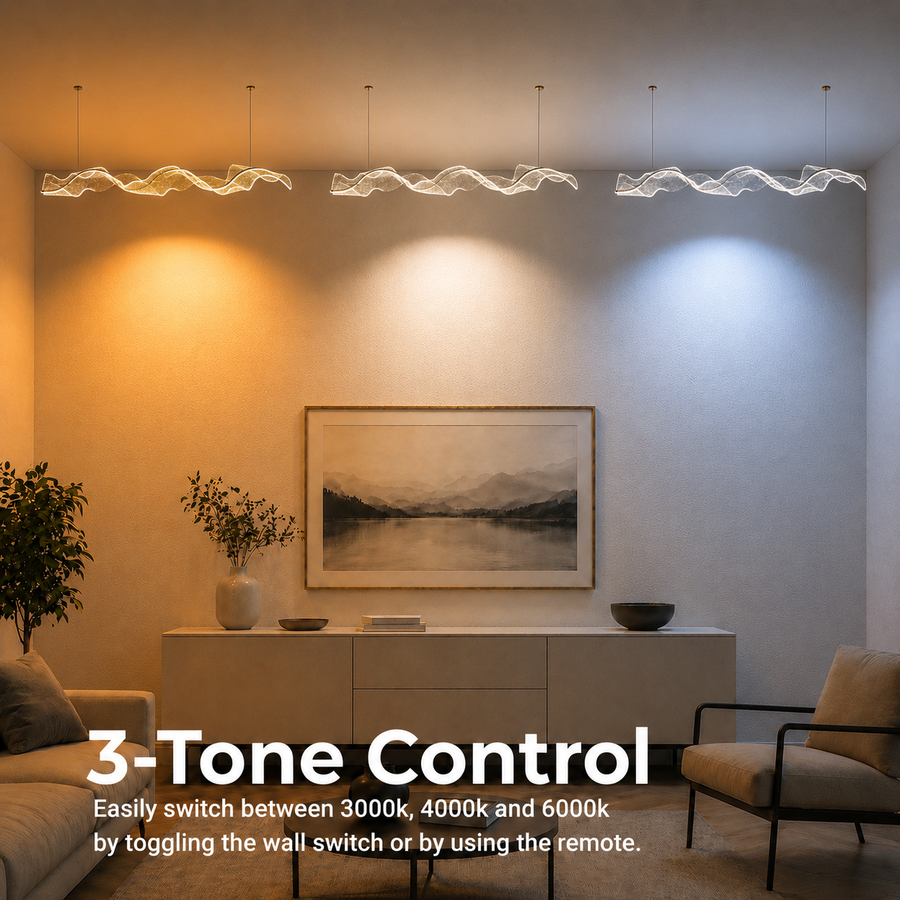 Lustre LED avec Télécommande, Suspendu AMI 63W, Linéaire, Lumière Froide/Chaude/Neutre, Or, Hauteur Réglable