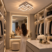 Lustre LED avec cristal JEREMIAH 48W, 2 Carrés, Lumière Froid/Chaud/Neutre, Chrome Brillant
