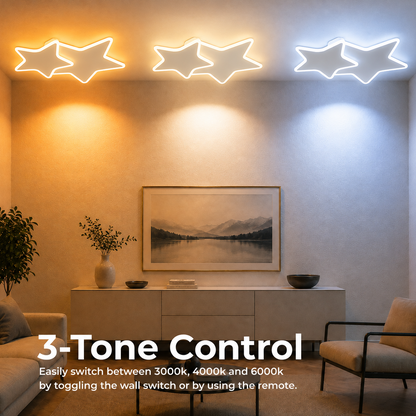 Lustre LED avec télécommande 41W, Étoiles, Lumière Froide/Chaude/Neutre, Dimmable, Blanc