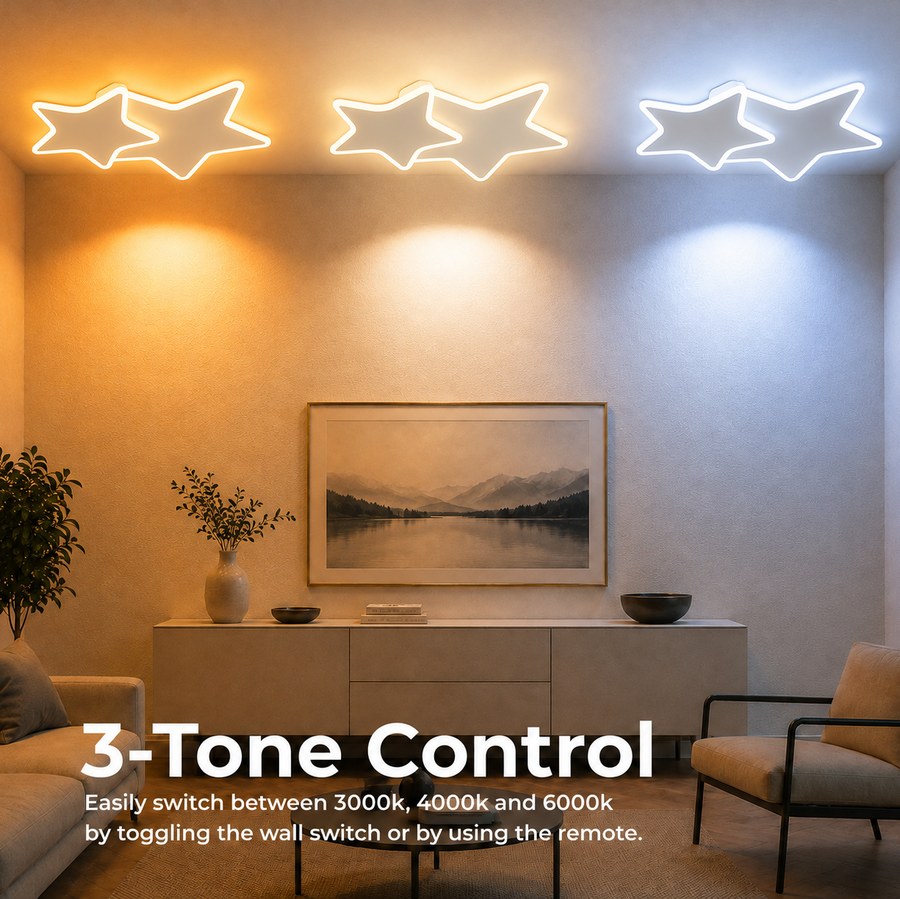 Lustre LED avec télécommande 41W, Étoiles, Lumière Froide/Chaude/Neutre, Dimmable, Blanc