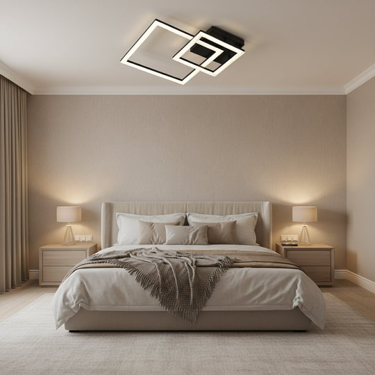 Lustre LED avec télécommande BANDO 39W, 2 Carrés, Lumière Froide/Chaude/Neutre, Dimmable, Noir, Métal et Acrylique
