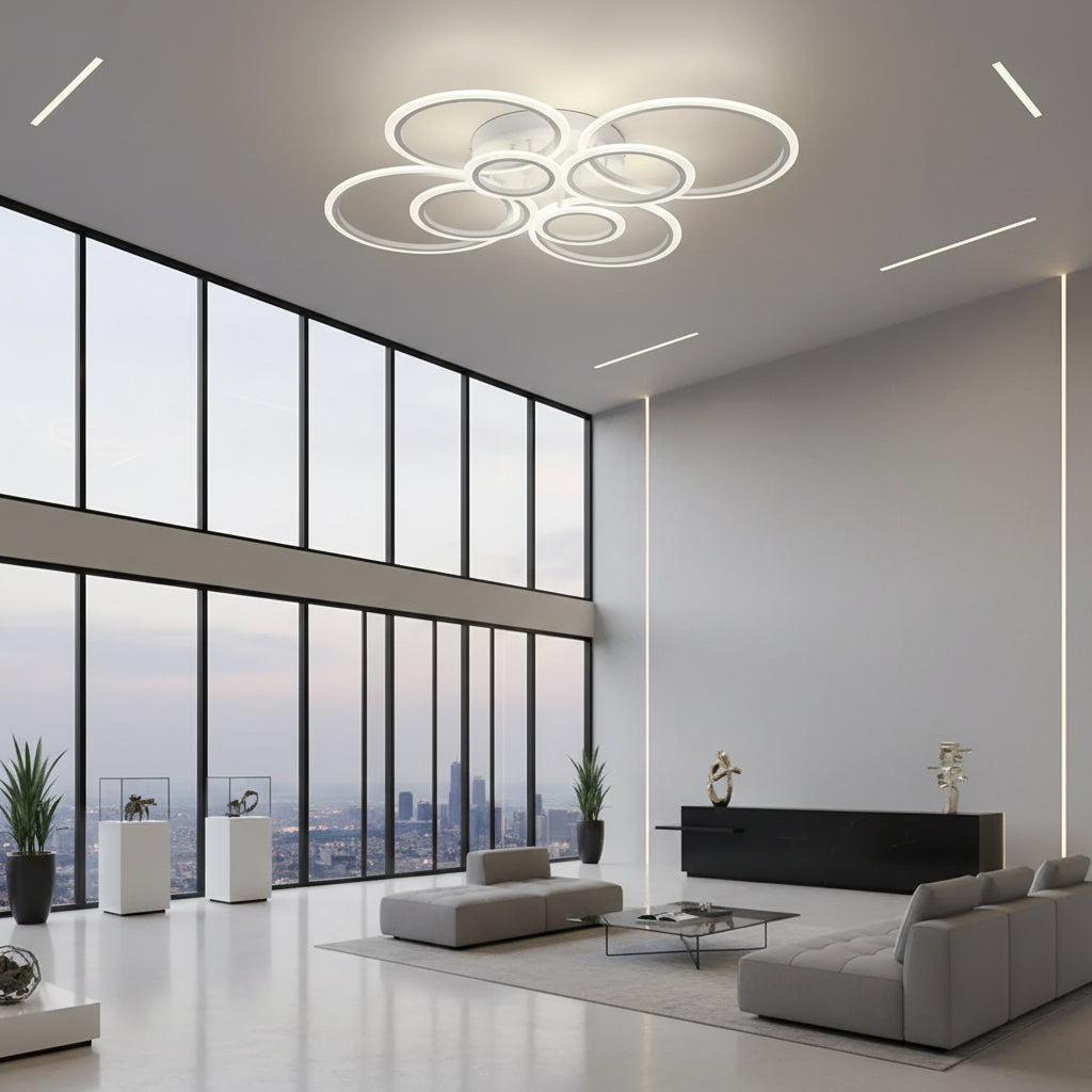 Lustre LED avec télécommande BETTY 127W, 8 Cercles, Lumière Froide/Chaude/Neutre, Dimmable, Lustre LED Blanc avec télécommande Default Title Alessandro Design