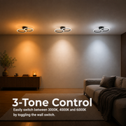 Lustre LED avec télécommande BETTY 27W, 2 Cercles, Lumière Froide/Chaude/Neutre, Dimmable, Noir