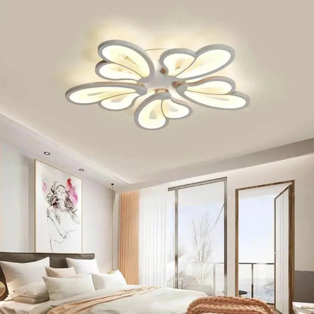 Lustre LED avec télécommande BLOSSOM 95W, 5 pétales, Lumière Froide/Chaude/Neutre 3000K/4000K/6000K, Dimmable, Blanc, Métal et Acrylique Lustres LED avec Télécommande Titre par défaut Alessandro Design