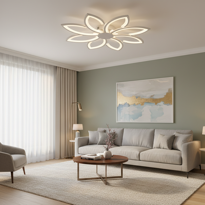 Lustre LED avec télécommande BLUM, 108W, Lumière Froide/Chaude/Neutre, Dimmable, Blanc, Métal et Acrylique