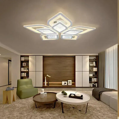 Lustre LED avec télécommande DALIA 96W, 5 pétales, Lumière froide/chaude/neutre, Dimmable, Blanc
