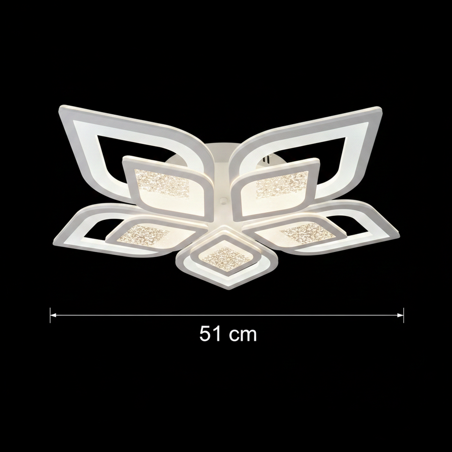 Lustre LED avec télécommande DALIA 96W, 5 pétales, Lumière froide/chaude/neutre, Dimmable, Blanc
