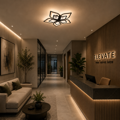 Lustre LED avec télécommande DALIA 96W, 5 pétales, Lumière froide/chaude/neutre, Dimmable, Noir