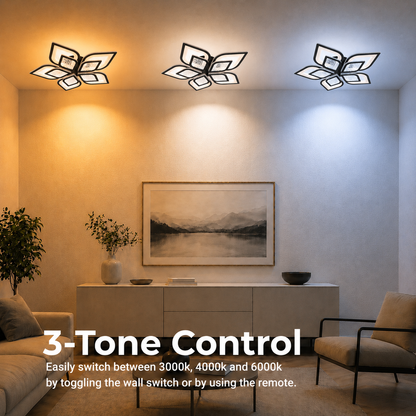Lustre LED avec télécommande DALIA 96W, 5 pétales, Lumière froide/chaude/neutre, Dimmable, Noir