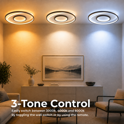 Lustre LED avec télécommande FIGURATO, 63W, 3 Cercles, Lumière Froide/Chaude/Neutre, Dimmable, Noir