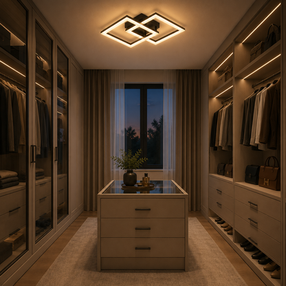 Lustre LED avec télécommande GEO 29W, 2 Carrés, Lumière Froide/Chaude/Neutre, Dimmable, Métal et Acrylique, Noir