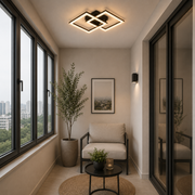 Lustre LED avec télécommande GEO 29W, 2 Carrés, Lumière Froide/Chaude/Neutre, Dimmable, Métal et Acrylique, Noir