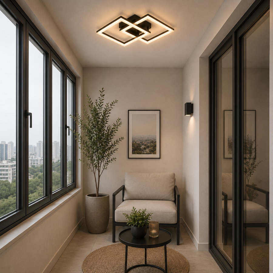 Lustre LED avec télécommande GEO 29W, 2 Carrés, Lumière Froide/Chaude/Neutre, Dimmable, Métal et Acrylique, Noir