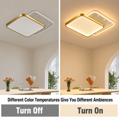 Lustre LED avec télécommande GILDRA 48W, 2 Carrés, Lumière Froide/Chaude/Neutre, Dimmable, Or