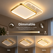 Lustre LED avec télécommande GILDRA 48W, 2 Carrés, Lumière Froide/Chaude/Neutre, Dimmable, Or