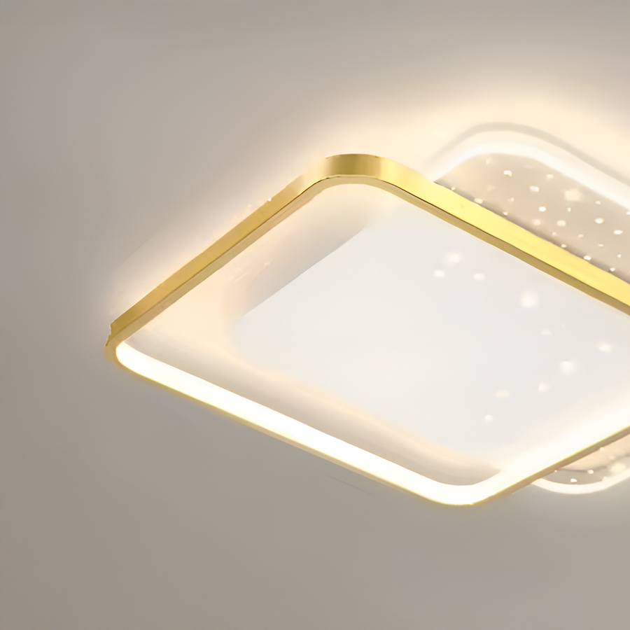 Lustre LED avec télécommande GILDRA 48W, 2 carrés, lumière froide/chaude/neutre, variable, lustres LED dorés avec télécommande Titre par défaut Alessandro Design
