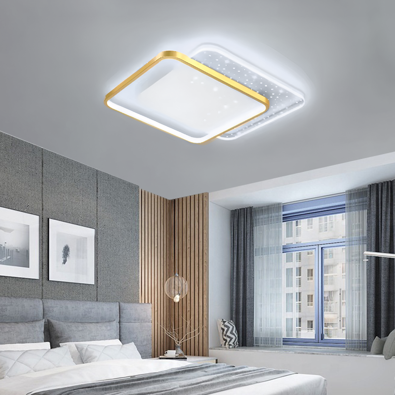 Lustre LED avec télécommande GILDRA 48W, 2 carrés, lumière froide/chaude/neutre, variable, lustres LED dorés avec télécommande Titre par défaut Alessandro Design