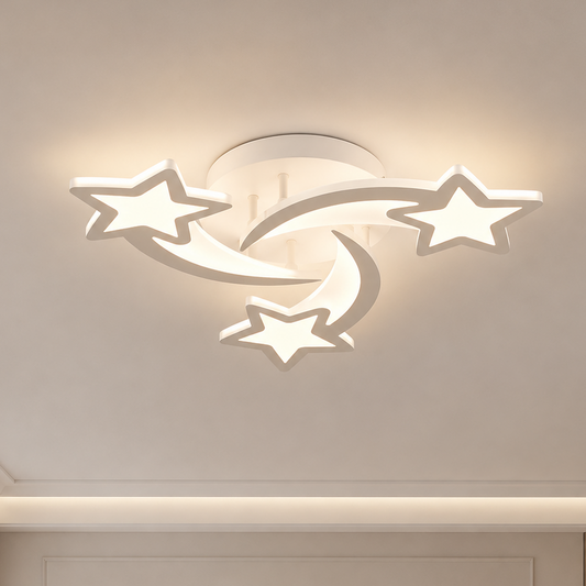 Lustre LED avec télécommande IPOMOEA 51W, 3 Étoiles, Lumière Froide/Chaude/Neutre, Dimmable, Blanc, Métal et Acrylique