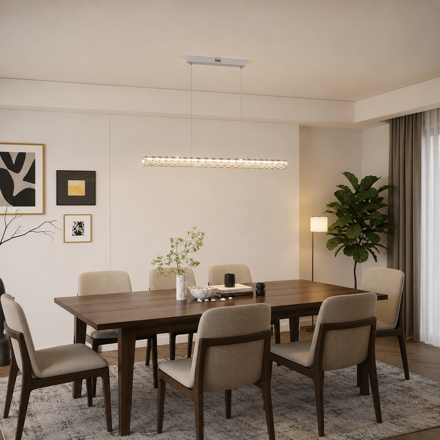 KANGNING Lustre LED télécommandé, 3000K/4000K/6000K, 120W, métal et acrylique, blanc