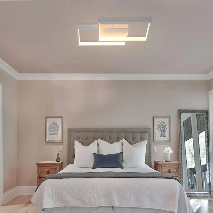 Lustre LED avec télécommande LANDYN 37W, 2 Carrés, Lumière Froide/Chaude/Neutre, Dimmable, Lustre LED Blanc avec télécommande Default Title Alessandro Design