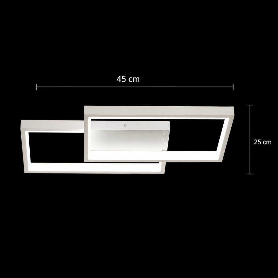 Lustre LED avec télécommande LANDYN 37W, 2 Carrés, Lumière Froide/Chaude/Neutre, Dimmable, Blanc