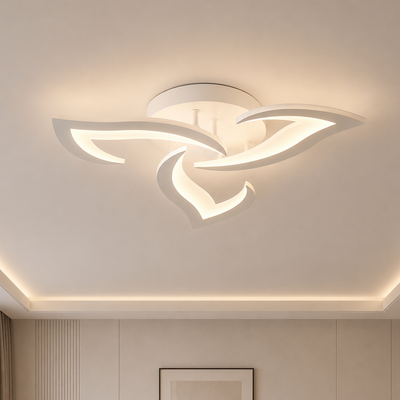 Lustre LED avec télécommande LOTUS 32W, 3 pétales, Lumière Froide/Chaude/Neutre, Dimmable, Blanc