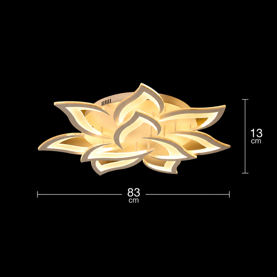 Lustre LED avec télécommande LOTUS 91W, 9 pétales, Lumière Froide/Chaude/Neutre, Dimmable, Blanc