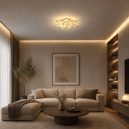 Lustre LED avec télécommande LOTUS 91W, 9 pétales, Lumière Froide/Chaude/Neutre, Dimmable, Blanc