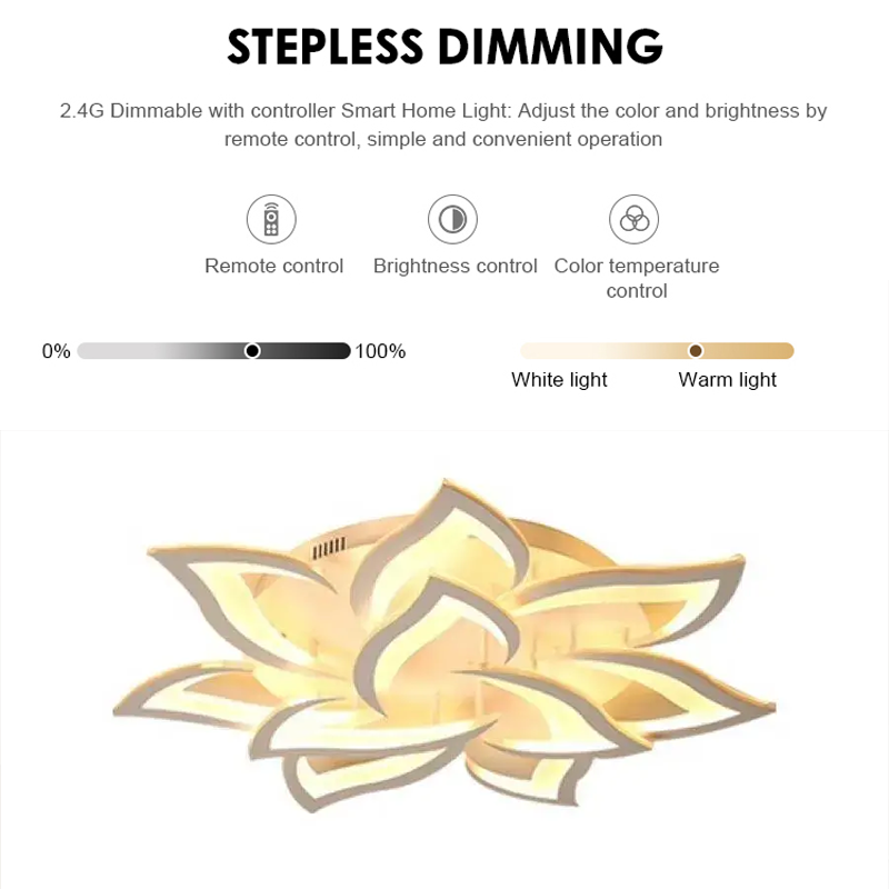 Lustre LED avec télécommande LOTUS 91W, 9 pétales, Lumière Froide/Chaude/Neutre, Dimmable, Lustre LED Blanc avec télécommande Default Title Alessandro Design