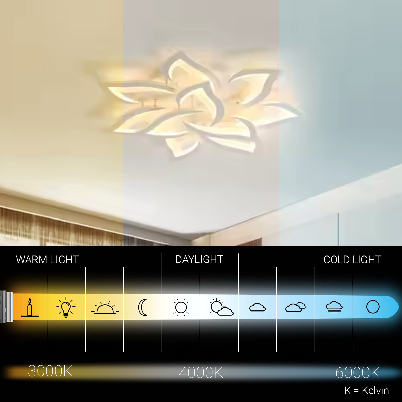 Lustre LED avec télécommande LOTUS 91W, 9 pétales, Lumière Froide/Chaude/Neutre, Dimmable, Lustre LED Blanc avec télécommande Default Title Alessandro Design