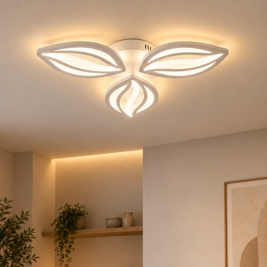 Lustre LED avec télécommande ORCHID 40W, 3 Pétales, Lumière Froide/Chaude/Neutre, Dimmable, Blanc