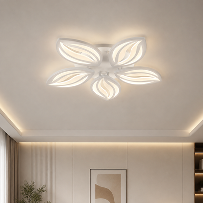 Lustre LED avec télécommande ORCHID 66W, 5 Pétales, Lumière Froide/Chaude/Neutre, Dimmable, Blanc, Métal et Acrylique