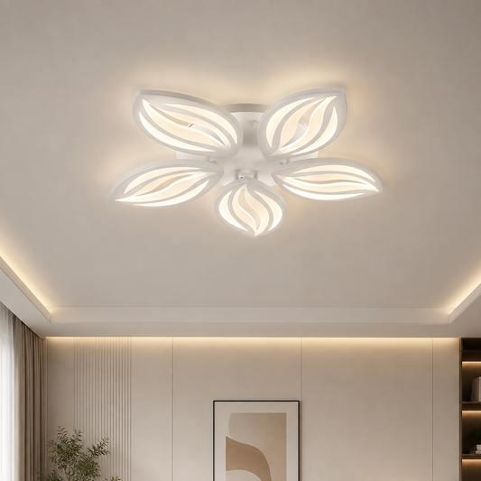 Lustre LED avec télécommande ORCHID 66W, 5 Pétales, Lumière Froide/Chaude/Neutre, Dimmable, Blanc, Métal et Acrylique