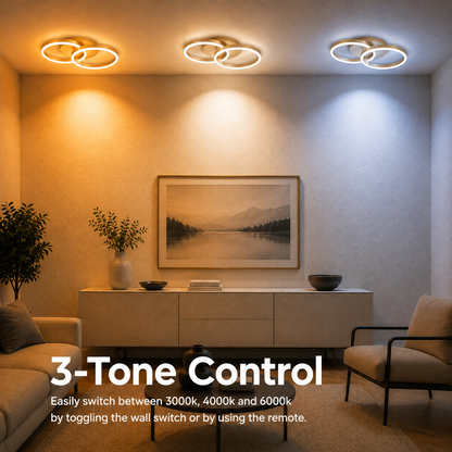 Lustre LED avec télécommande RINOVA 41W, 2 Cercles, Lumière Froide/Chaude/Neutre, Dimmable, Doré