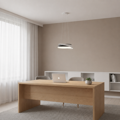Lustre LED avec télécommande SCHECTE, 3000K/4000K/6000K, 96W, Métal et Plastique, Blanc+Noir