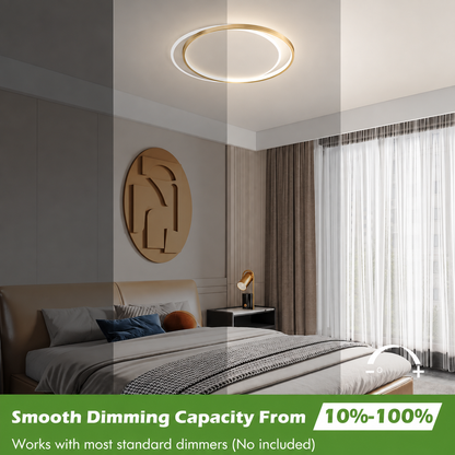 Lustre LED avec télécommande SOLARA 51W, 2 Cercles, Lumière Froide/Chaude/Neutre, Dimmable, Or Blanc