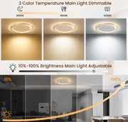 Lustre LED avec télécommande SOLARA 51W, 2 Cercles, Lumière Froide/Chaude/Neutre, Dimmable, Or Blanc